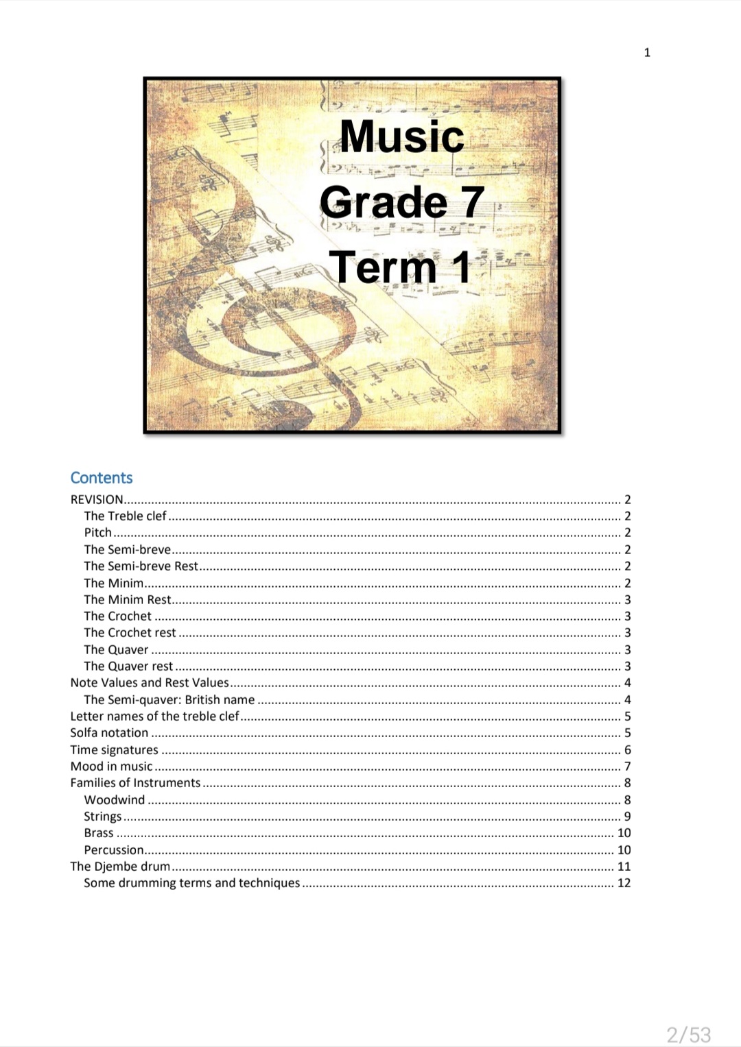 Grade 7 Music Literacy Summary - Image 2