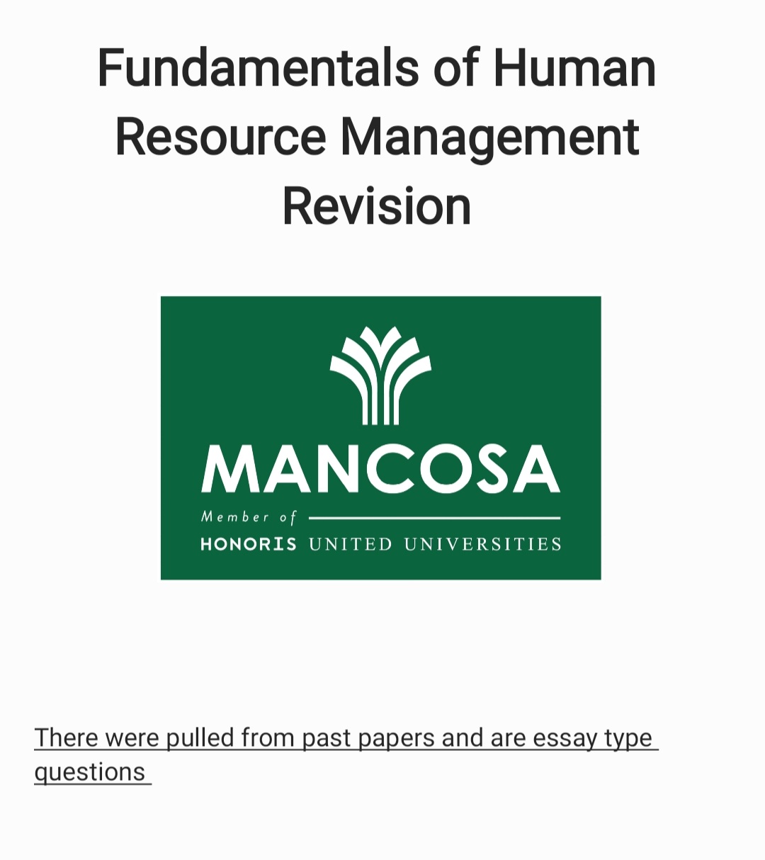 Mancosa Fundamentals of Human Resource management Revision