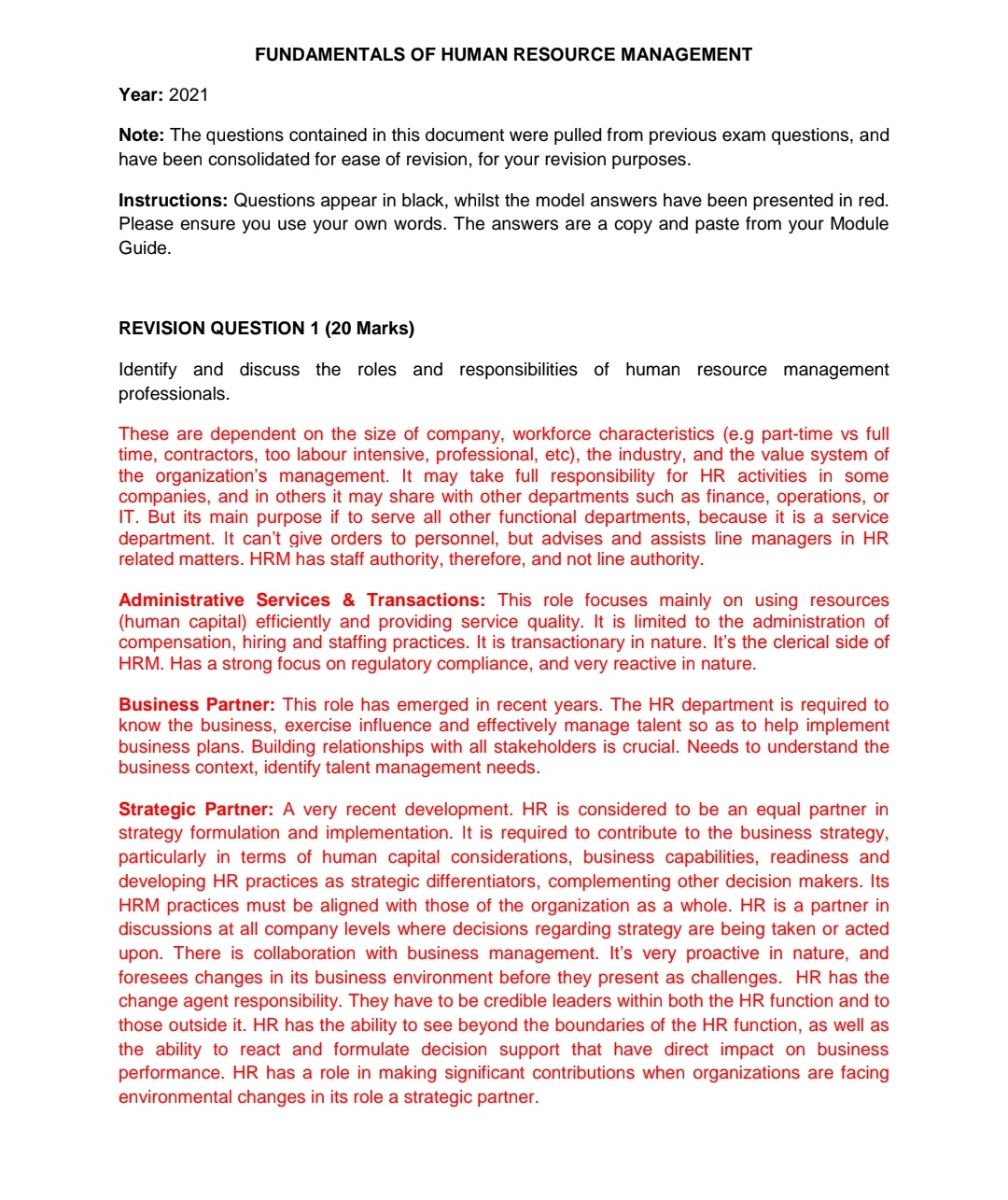 Mancosa Fundamentals of Human Resource management Revision - Image 2