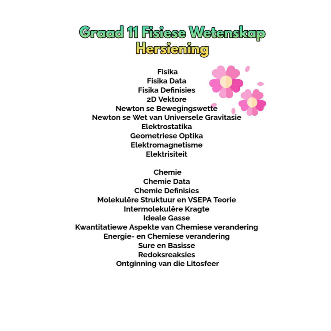 Graad 11 Fisiese Wetenskap Hersiening (Fisika en Chemie)