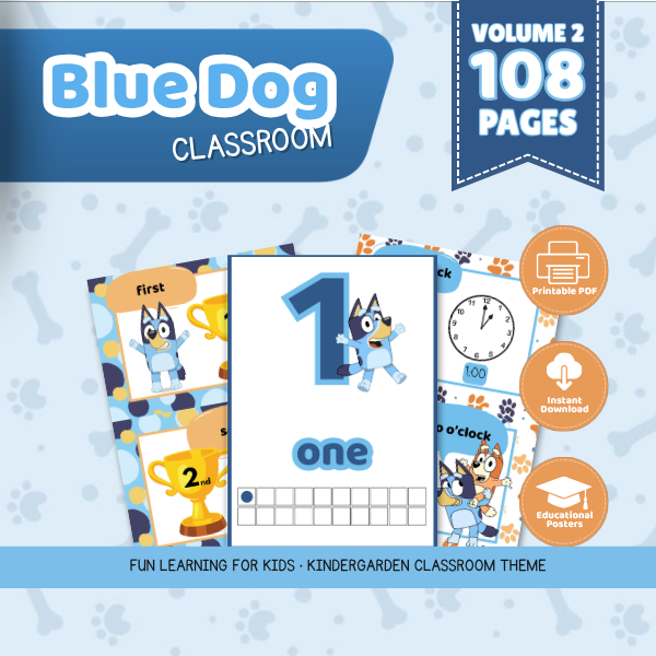Blue Dog Classroom Decor Bundle Vol. 2 | 108 Pages | Printable Classroom Decorations & Learning Resources