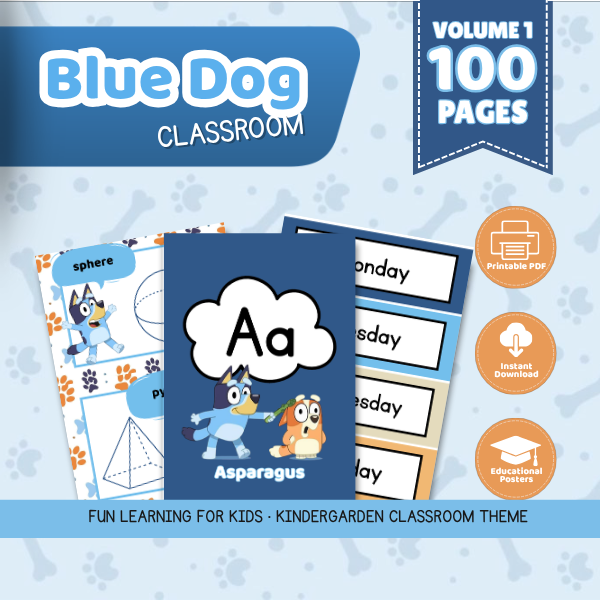 Blue Dog Classroom Decor Bundle Vol. 1 | 100 Pages | Printable Classroom Decorations & Learning Resources