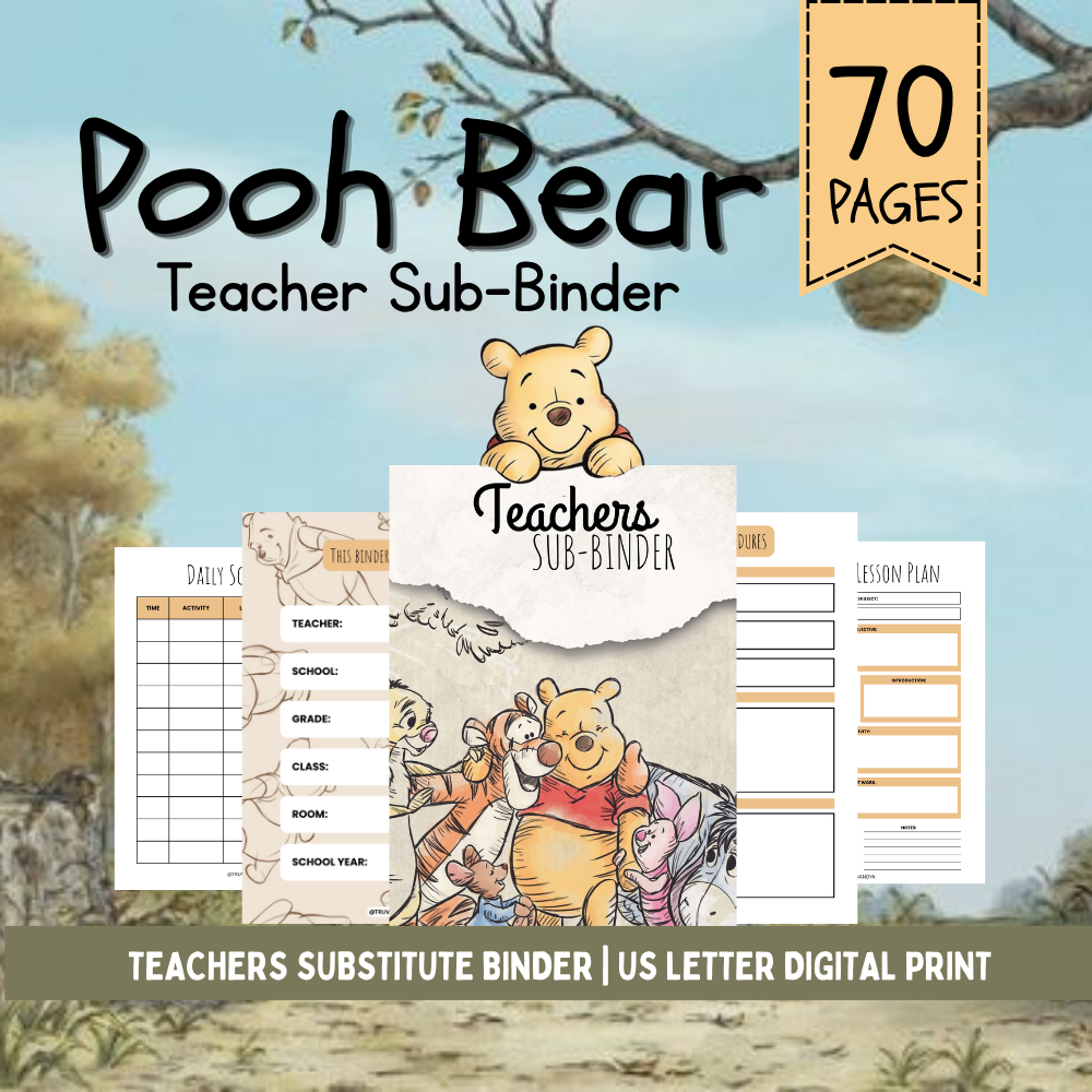 Pooh Bear Substitute Teacher Binder | Emergency Lesson Plans & Fast Finisher Activities | Printable Teacher Resource
