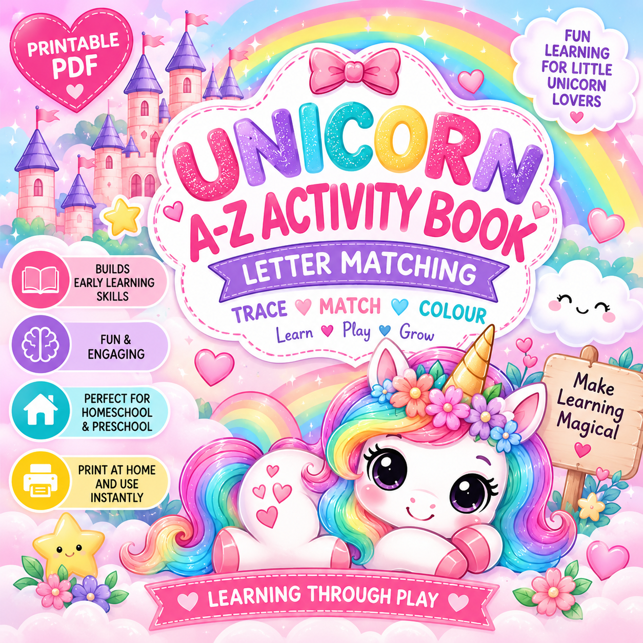 Unicorn A–Z Activity Book | Alphabet Learning Activities for Kids
