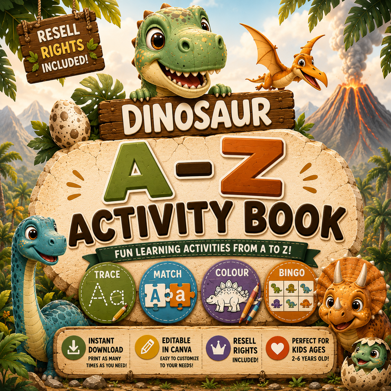 Dinosaur A–Z Activity Book | Alphabet Learning Activities for Kids