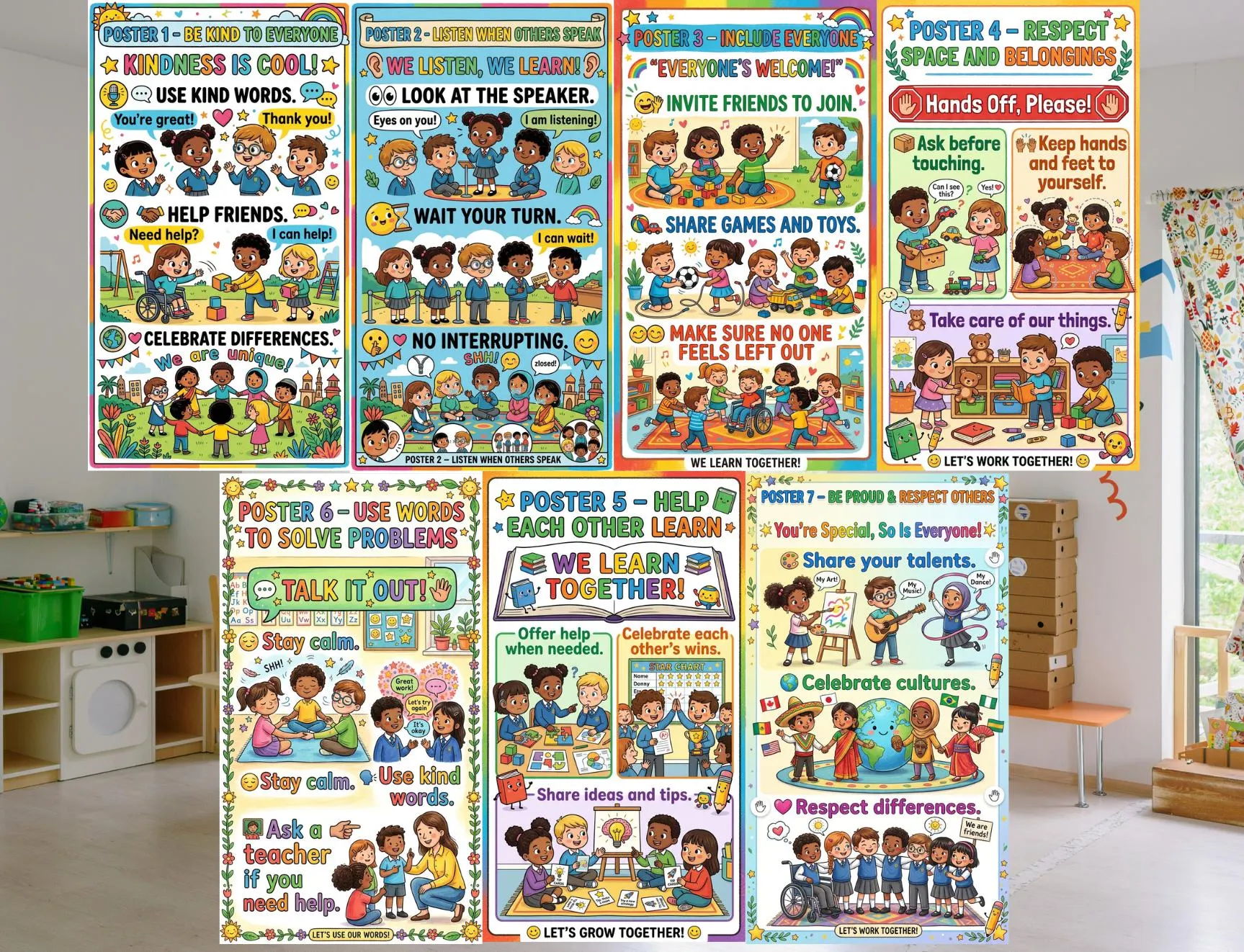 Diversity & Inclusive Classroom Rules Posters | Social Emotional Learning Wall Art for Teachers