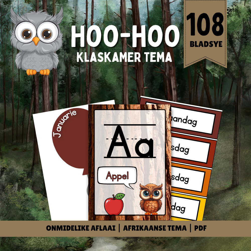 Afrikaanse Uil Klaskamer Tema Vol. 1 | Afrikaans Classroom Decor | Printable Resources