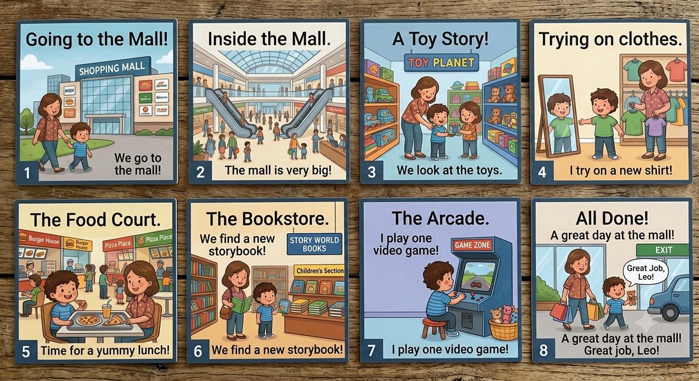 Shopping Trip Social Story | Autism & ADHD Visual Schedule for Toddlers | Printable